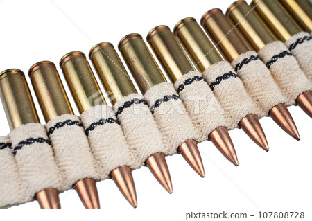 Retro vintage canvas ammo belt with cartridges 107808728