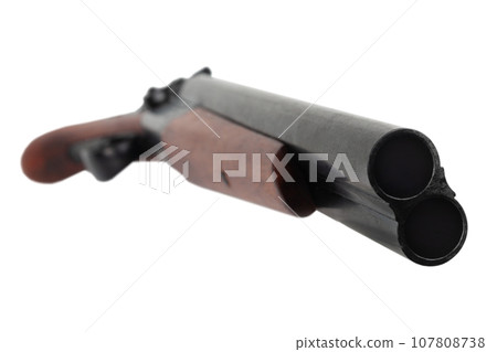 Sawn off shotgun isolated on white. Sawn off shotgun isolated on white. 107808738