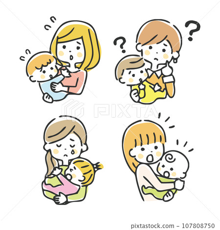 Illustrations of various mothers and babies negative 107808750