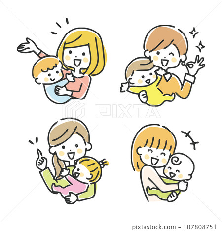 各種媽媽和寶寶正面的插圖 107808751