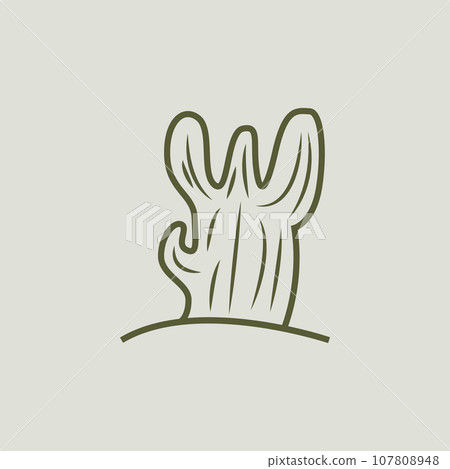 Cactus Logo, Simple Line Cactus Design, Green Plant Vector, Icon, Symbol, Illustration 107808948