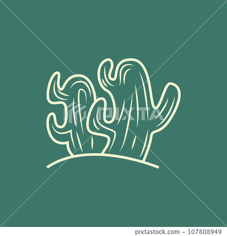 Cactus Logo, Simple Line Cactus Design, Green Plant Vector, Icon, Symbol, Illustration 107808949