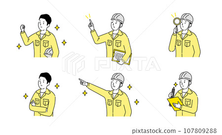 男性插圖集，各種姿勢的年輕工作服，矢量 107809288