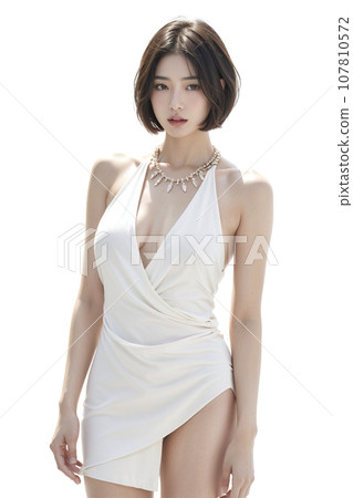 穿著白色連身裙的女人的肖像（AI 生成的圖像） 107810572