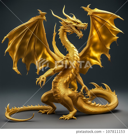 A golden dragon that spreads its wings and threatens A golden dragon that spreads its wings and threatens 107811153