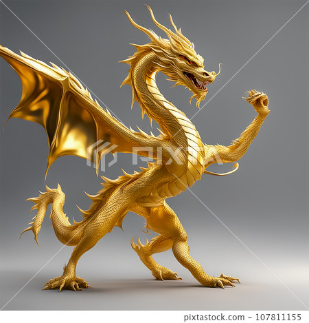 A golden dragon that spreads its wings and threatens A golden dragon that spreads its wings and threatens 107811155