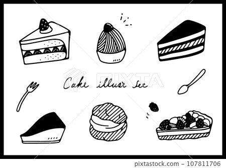 線條畫蛋糕插圖集 107811706