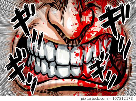 劇烈磨牙的劇畫風格卡通插畫 劇烈磨牙的劇畫風格卡通插畫 107812178