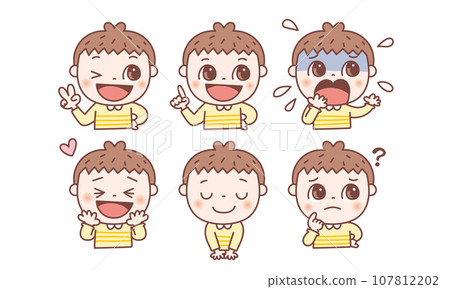 Cheerful boy facial expression set 107812202