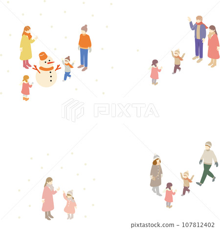 等距冬季家庭家庭孩子們男人女人兒童插畫素材集 107812402