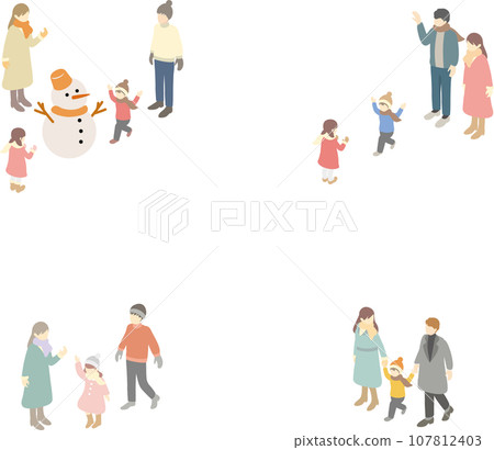 等距冬季家庭家庭孩子們男人女人兒童插畫素材集 107812403