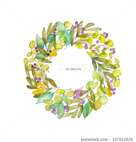 水彩。自然向量花圈插圖與水彩觸摸。植物花環。 107812626