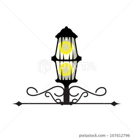 Lantern Lamp Logo Design, Life Lighting Vector, Lamp Logo Illustration, Product Brand, Retro Vintage 107812796