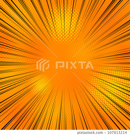 Background material Dot pattern and concentrated line background Orange color Attention Surprise Announcement Present Victory 107813214