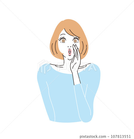 Upper body of a woman with bob hair who talks secretly Upper body of a woman with bob hair who talks secretly 107813551