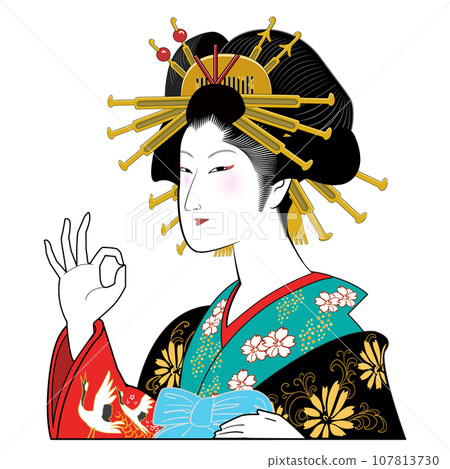 浮世繪美人OK標誌 107813730
