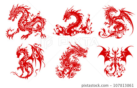 [新年賀卡]龍年（龍）插畫素材紅色（AI生成圖像） 107813861