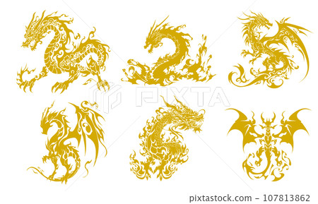 [New Year's card] Year of the Dragon (Dragon) illustration material yellow (AI generated image) 107813862