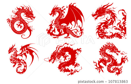 [New Year's card] Year of the Dragon illustration material red (AI generated image) 107813863