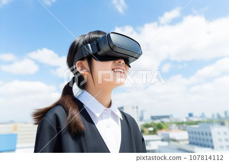 Metaverse image of a Japanese person wearing VR goggles (Metaverse, Virtual Reality, Education) Metaverse image of a Japanese person wearing VR goggles (Metaverse, Virtual Reality, Education) 107814112