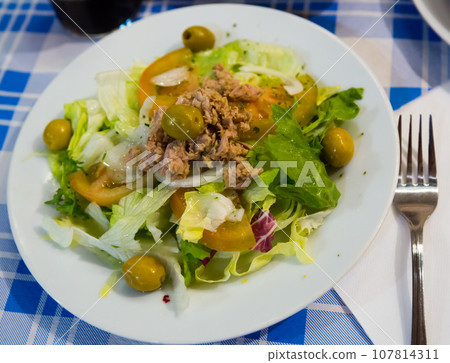 Salad Manchego with canned tuna 107814311