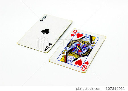 Playing cards on white background with selective focus Playing cards on white background with selective focus 107814931