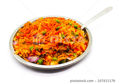 A picture of Veg biryani recipe with selective focus A picture of Veg biryani recipe with selective focus 107815176