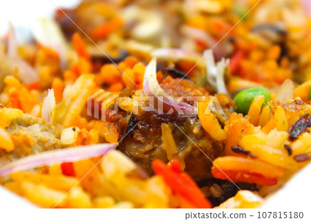 A picture of Veg biryani recipe with selective focus 107815180