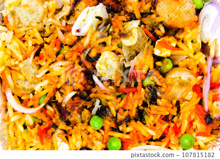 A picture of Veg biryani recipe with selective focus A picture of Veg biryani recipe with selective focus 107815182