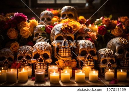 People celebrate the Day of the Dead. Generative AI 107815369