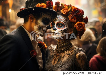 People celebrate the Day of the Dead. Generative AI 107815373