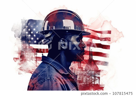 Silhouette labor day with american flag color on white background. Generative AI 107815475