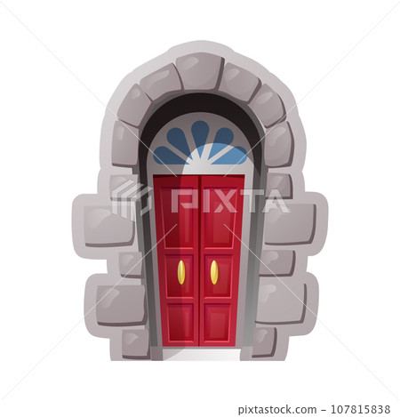 Red door with stone arch flat style, vector illustration 107815838