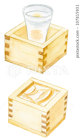 Hand drawn watercolor masu sake set illustration 107815931
