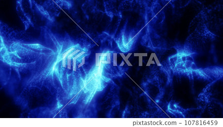 Abstract blue waves and smoke from particles of energy magical bright glowing liquid, background 107816459