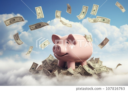 A lot of dollar money with piggy bank A lot of dollar money with piggy bank 107816763