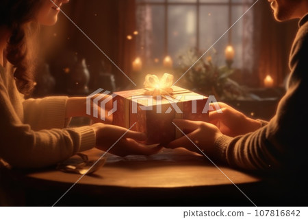 Close-up of hands giving a gift box in festival stock photography concepts Close-up of hands giving a gift box in festival stock photography concepts 107816842
