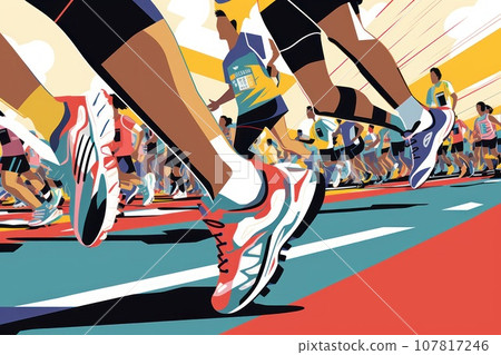 Colorful Running marathon poster, people run, colorful poster. illustration Colorful Running marathon poster, people run, colorful poster. illustration 107817246