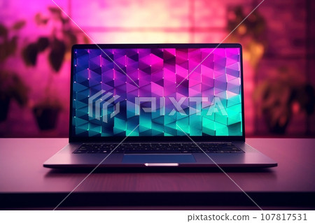 Mockup of beautiful laptop with multicolor background, Generative AI illustration 107817531