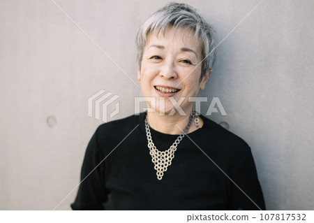 Elegant Japanese woman with gray hair 107817532