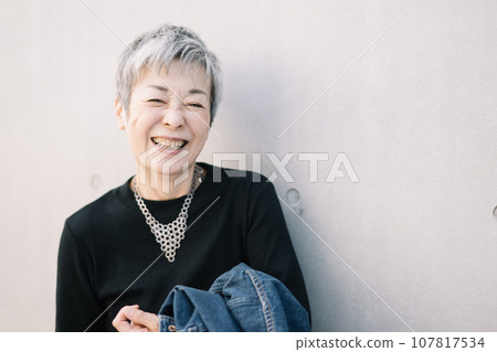 Elegant Japanese woman with gray hair Elegant Japanese woman with gray hair 107817534