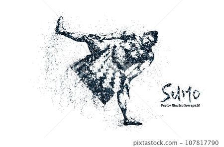 Sumo silhouette in pointillist style, vector illustration in two colors Sumo silhouette in pointillist style, vector illustration in two colors 107817790