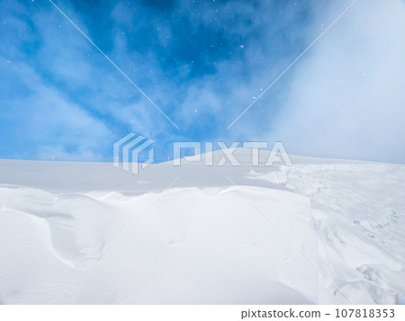 仰望被新雪覆蓋的滑雪勝地的頂部（北海道新雪谷） 107818353