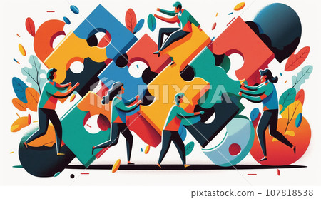 Teamwork: A situation in which a team works together on a business project. 107818538