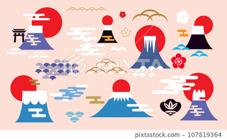 Collection icons Fuji- japanese flat cartoon mountains  107819364