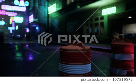 Blurred Bokeh light sign board along street in city nightlife downtown in Seoul 107819573