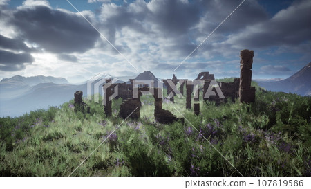 Weathered castle remains perched on high ground 107819586