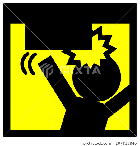 Illustration telling people to be careful over their heads because there is a step Illustration telling people to be careful over their heads because there is a step 107819840