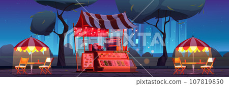 Outdoor burger stall in night city park 107819850