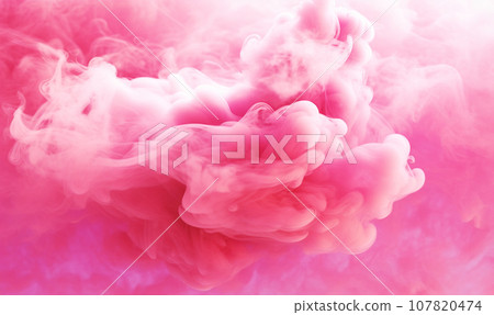 Swirling pink pastel clouds with blue background. Acrylic colors and ink in water. Abstract background, Cloud of silky ink in water on white isolated background, Ink drop in water, pink ink splash 107820474